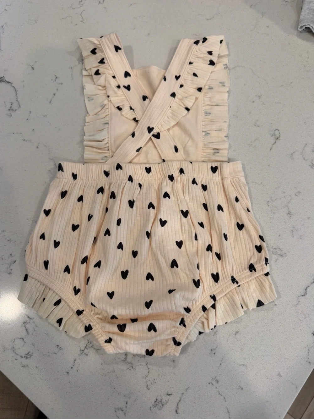 Cat & Jack Cream Romper with Black Hearts (12-months)